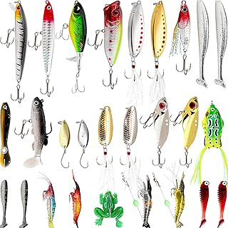 27Pcs Fishing Lures Kit, Hard and Soft Bait Set for Bass Trout Pike, Deep Diving Crankbaits with Premium Gift Box, Freshwater and Saltwater Fishing Tackle Gear for Men Dad Husband product image