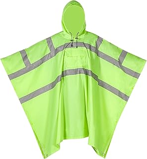 Rain Poncho - High Visibility, Reflective, Wind and Waterproof with Drawstring Hood, Rain Gear for Construction, Fishing,Cycling,Camping,Hiking, One Size product image