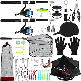 Telescopic Fishing Rod and Reel Combo 2 Pcs Collapsible Fishing Pole Kit with Plier Lip Gripper Lures Carrier Bag Pre-Loaded Spinning Reel for Beginner Men Travel Saltwater Freshwater product image