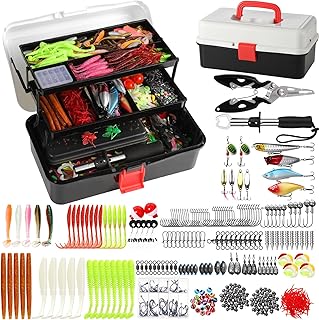517 Pcs Large 3 Layers Tackle Box with Tackle Fishing Lures Kit Included Pliers, Fish Lip Gripper, Crankbait, Hooks, Other Accessories Fishing Bait Gear Kit for Men (Black White) product image