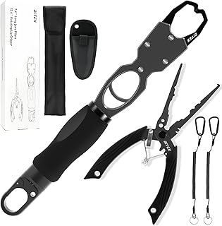 BiteX Aluminum Fish Gripper with Scale & Fishing Pliers,Saltwater Resistant Fishing Gear Tool Kit,Fish Holder, Hook Remover and Split Ring Pliers with Sheath,Gift for Men product image