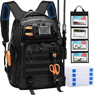 50L Fishing Tackle Backpack with Removable Lure Wraps,Include (4) 3600 Tackle Boxes, 2 Rod Holders Storage Fishing Gear and Equipment product image