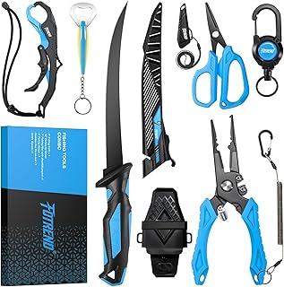 7Pcs Fishing Tool Kit, Fishing Gear - Fishing Plier with Sheath, Fillet Knife, Fishing Scissors, Fish Lip Gripper, Tool Retractor, Keychain Bottle Opener, Fishing Gifts for Men product image