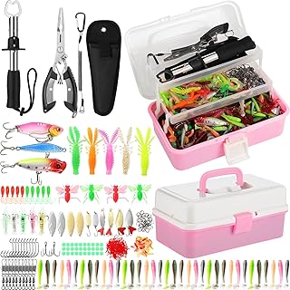 3 Layers Fishing Tackle Box 414 Pcs Easter Fishing Gift Lures Gear Kit with Tackle Included Pliers Lip Gripper Bait Hook Accessories for Beginner Fisherman Women Men, Fit Bass Trout product image