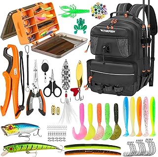 THKFISH Fishing Backpack with Tackle Boxes, 20L Waterproof Tackle Sling Bag with Lures Kit, Fish Lip Gripper, Pliers, Scissors, Fishing Gifts for Men Women product image