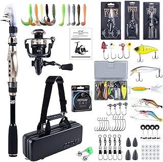 GOTURE Telescopic Fishing Rod and Reel Combos, Carbon Fiber Travel Fishing Pole, 9+1 BB Spinning Reel, Saltwater Freshwater Fishing Gear Kit with Braided Line, Lures, Carrier Bag for Bass Trout product image