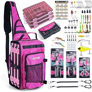 Goture OpenSide Tactical Sling Tackle Bag with 3 Tackle Trays,Lures & Fishing Tools, Lightweight Fishing Backpack Storage for Fishing Gear-Shimmering Pink Bag, Gift for Women product image