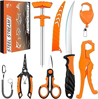 Fishing Gear Accessories Kit - Stainless Steel Fishing Pliers, Fish Fillet Knife, Hook Remover, Braid Scissors, Fish Lip Gripper, Tool Retractor, Lanyard - Gifts for Men Saltwater Fly Ice Fishing product image