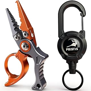 Pristis Micro Pocket Pliers with Zinger Retractor, Small Saltwater Resistant Aluminum Hook Remover with Tungsten Braided Line Cutter, O Ring Split Gear, Bass Fish Multi Tool Kit Fly Fishing Accessory product image