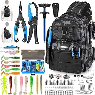 PLUSINNO Fishing Gear, Fishing Backpack with Tackle Box, Waterproof tackle Backpack with Rod Holders, Lures, Tools, Pliers & Accessories, Fish Gifts for Men product image