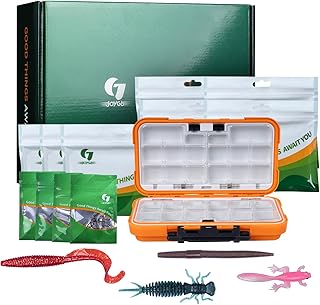 Fishing Tackle Box with Lures, Bass Fishing Soft Plastic Lures Kit, 7 Types Swimbaits Worms Grubs Frogs, Hooks & Swivels Included, Freshwater Saltwater Fishing Gear for Beginners & Adults product image