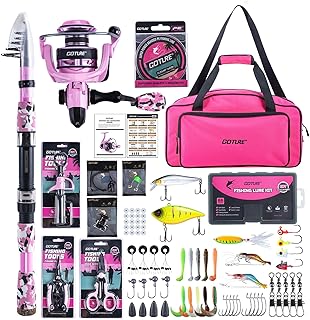 Goture Pink Fishing Rod and Reel Combo - ML Action Spinning Reel Pole with Pink Bag - Telescopic Rod Kit for Starter Travel Saltwater Freshwater, Gift for Woman product image