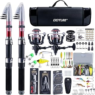 Goture Fishing Rod and Reel Combos-2PCS Telescopic Fishing Pole+2PCS Pre-Loaded Spinning Reels with Carrier Bag,1.8M-2.7M Telescopic Rod Reel Kit for Starter Travel Saltwater Freshwater,Gifts for Men product image
