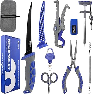 Booms Fishing Tool Kit Saltwater: 8pcs Fishing Gear and Equiment - 7” Fillet Knife, Needle Nose Pliers, Fish Gripper, Scissors, Retractor, Rod Strap, Hook Keeper, Lanyard - Fishing Gift for Men, XT02 product image