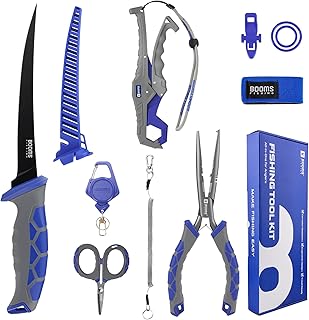 Booms Fishing Tool Kit Saltwater: 8pcs Fishing Gear and Equiment - 7” Fillet Knife, Needle Nose Pliers, Fish Gripper, Scissors, Retractor, Rod Strap, Hook Keeper, Lanyard - Fishing Gift for Men, XT02 product image