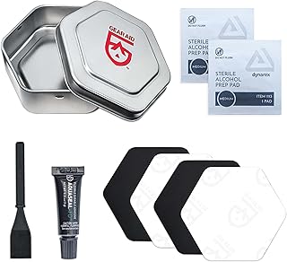 GEAR AID Aquaseal FD River & Sea Repair Kit – Waterproof 0.25 oz Adhesive with Four Tenacious Tape Hex Patches (2.5", Black and Clear) for Fixing Holes in Waders, Boots, Inflatables, and Outdoor Gear product image