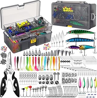 Fishing Lures Kit Removable Tackle Box with Hooks, Weights, Bobbers, Pliers, Rigs, Leaders, Line, Sinker Swivels for Men Bass Trout product image