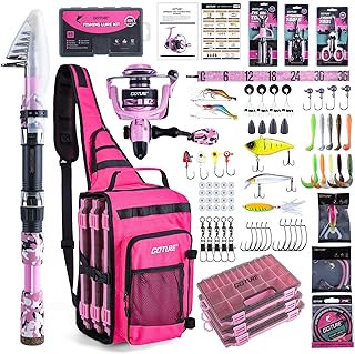 Goture Pink Fishing Rod and Reel Combo - ML Action Spinning Reel Pole with Pink Bag - Telescopic Rod Kit for Starter Travel Saltwater Freshwater, Gift for Woman product image