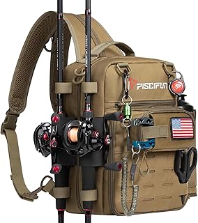 Piscifun Fishing Tackle Backpack, Convertible Sling or Waist Pack, 16-Pocket Storage Gear Bag with 2 Rod Holders & Rain Cover product image