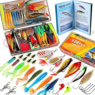 PLUSINNO Fishing Lures, 128Pcs All-in-One Fishing Tackle Box with Step-by-Step Handbook, Fishing Gear & Bait Accessories Kit for Freshwater Bass, Ideal Fishing Gifts for Men, Father & Beginners product image