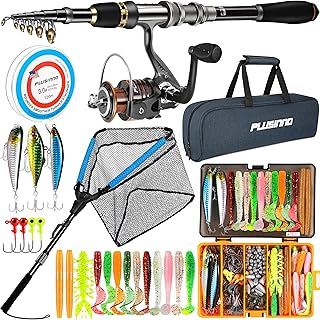 PLUSINNO Fishing Gear, Fishing Rod with 137PCS Lures, Fishing Net, Fishing Starter Kit with Rod and Reel Combo, Tackle Box Floating Net and Carrying Bag for Bass Trout, Fishing Gifts Stuff for Men product image