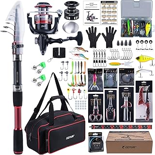 Goture Fishing Rod and Reel Combo, Red Telescopic Fishing Pole with Full Starter Kit & Carrier Bag, Portable 24T Travel Spinning Rod for Bass Trout, Freshwater Beginners Gift product image