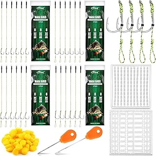 Seenelling 78 Pcs Carp Fishing Hair Rigs Bait Carp Rigs Kit Includes 24 High Carbon Steel Curved Barbed Hook 50 Fake Corn Lures 2 Line Bait Stopper 2 Needle Fishing Equipment Accessories product image