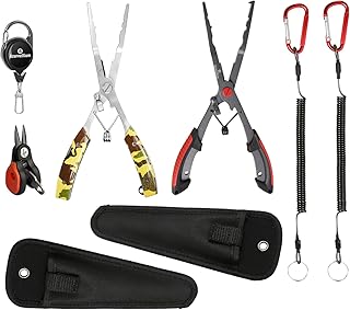 Fishing Pliers Kit 3 in 1 Fishing Tools Set with Long Nose Fishing Pliers Teflon Coated Needle Nose Pliers and Fishing Scissors Stainless Steel Fishing Tools for Saltwater Freshwater product image