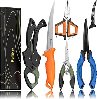 5PC Fishing Tool Kit - Fillet Knife, 2PC Fishing Pliers,Fishing Braid Scissors and Fish Lip Gripper, Fishing Gear for Fly Fishing, Ice Fishing product image