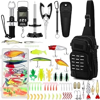 134 Pcs Black Sling Backpack Fishing Kit - All-in-one Tackle Set, Lures, Pliers, Lip Gripper, Scale Fishing Gear and Equipment for Men Adults product image