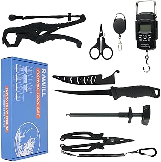 RAWILL Fishing Kit,Filleting Knife,Hook Remover,Fish Grip, Line Cutter,Fishing Scale, Pliers with Lanyards,Not Include Batteries product image