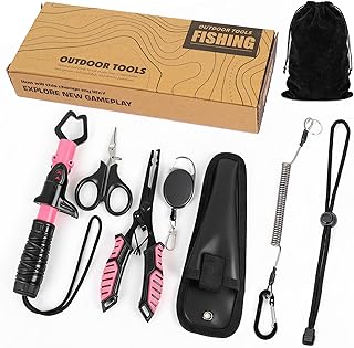Fishing Gear Set for Women, 6PCS Fishing Accessories Tool Kit with Fish Lip Gripper & Pliers, Ice Pink Fishing Gear for Freshwater Saltwater, Gift for Fishermen,Gripper Fishing Gifts for Men product image
