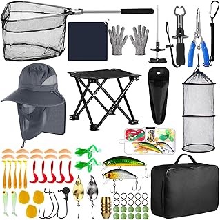 Lasnten 68 Pcs Fishing Tool Kit Fishing Backpack Pliers Kit Gear Equipment Tackle Include Hook Remover Backpack Gloves Towel Keychain Hook Lures Baits Accessories for Men Women Gifts (Gray) product image