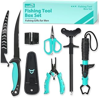 Jenseits Fishing Gear Set, 6PCS Fishing Tools Kit, Fishing Pliers, Corrosion Resistant Fillet Knife, Fish Lip Gripper, Hook Remover, Fishing Scissors & Sharpening Stone, Fishing Gift for Men & Anglers product image