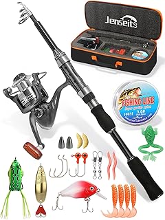 Jenseits Fishing Rod and Reel Combo - Carbon Fiber Telescopic Fishing Pole with Spinning Reel 5.2:1 Gear Ratio - Portable Travel Fishing Kit with Lures, Line & Carrier Bag for Beginner Adults product image
