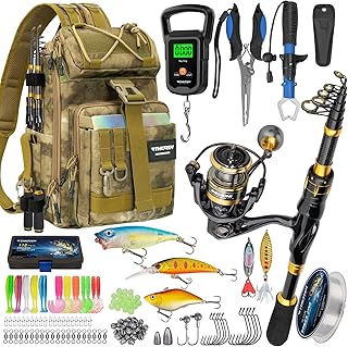 THKFISH Telescoping Fishing Rod and Reel Combo with Backpack, Carbon Fiber Travel Fishing Pole Spinning Reel Kit with Fishing Lures, Fishing Tools Kit for Men product image