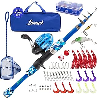 Lanaak Kids Fishing Pole, Kids Portable Telescopic Fishing Rod Set, Tackle Box and Fishing Net Combo Kit, Kids Fishing Gear for Boys and Girls Age 5-10 and Youth product image