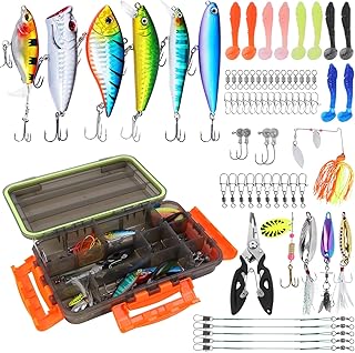Fishing Tackle Box with Fishing Lures,72Pcs Trout Fishing Lures Kit-Pliers,Spinnerbaits,Hooks,Fishing Swivel,Saltwater &Freshwater Fishing Gear and Equipment,Fishing Gifts for Men product image