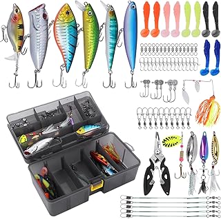 Fishing Tackle Box with Fishing Lures,Fishing Gifts for Men,Trout Fishing Lures Kit-Pliers,Topwater Lures,Hooks,Fishing Swivel,Spinnerbaits,Saltwater & Freshwater Fishing Gear and Equipment product image