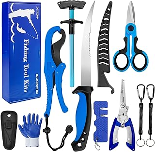 Fishing Gear, 9 PCS Fishing Tool Kit, Fishing Accessories with Fillet Knife, Fishing Pliers, Hook Remover, Scissors, Fish Lip Gripper, Retractor, Sharpener, Gloves, Fishing Gifts for Men product image