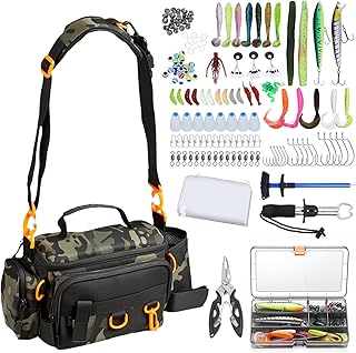 Fishing Tackle Bags with Tackle Box,Waterproof,Padded Shoulder Strap,Gear Storage,Fish Bag with 136 Pcs Fishing Lures Kit,Fish Hook Remover Tool,Fish Lip Gripper,Fishing Plier,Gifts for Men (Green) product image