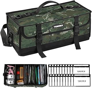 Large Fishing Tackle Bag for Soft Plastic Baits Storage, 20PCS Soft Bait Clear Storage Bag, Fishing Gear Organizer for Weights, Reels & Hooks, 900D Waterproof Oxford Fabric product image