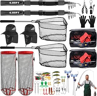 Shappy Fishing Rod Set, Telescopic Fish Rods Fishing Rod Holder Spinner Lure Set Landing Net Hook Remover Gift for Men Dad Suitable for Beginners in Land Saltwater Freshwater product image