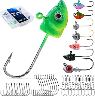 Fishing Jig Heads Hooks Kit 43pcs Glide Swimbait Soft Lures with 3D Eyes Weedless Floating Tools for Bass, Crappie, Walleye, Panfish,Shrimp Ice Fishing Gear Tackle Accessories product image