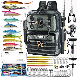 Fishing Backpack with Tackle Boxes and Rod Holders, Fishing Bag wtih Fishing Lure Kit Water-resistant Sling Tackle Bag Store Gear and Equipment, Bait Gifts for Men Woman Anglers-Black Camo Backpack product image