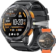 Military Smart Watches Built-in GPS, 170+ Sport Modes for Men with Flashlight, Smartwatch for Android Phones and iPhone, 1.43" AMOLED Screen Bluetooth Call Compass Altimeter (Black & Orange (2 Bands)) product image