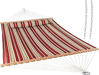 Sunnydaze Quilted Outdoor Hammock with Spreader Bars - Heavy-Duty 450-Pound Capacity Double Hammock for Outside - Red Stripe product image