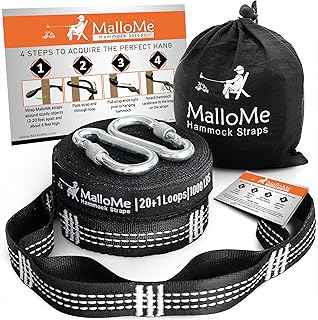 MalloMe XL Hammock Straps for Trees - Hammock Tree Straps Set 2000+ LBS Heavy Duty 40 Loops & 100% No Stretch Suspension System Kit - Camping Hammocks Accessories | 2 Carabiners | 12 Feet Black product image