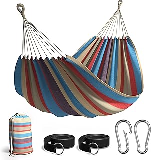 Sorbus® Brazilian Double Hammock - Extra-Long Two Person Portable Hammock Bed for Indoor or Outdoor Spaces - Hanging Rope, Carrying Pouch Included (Blue/Sand/Purple/Red Stripes) product image