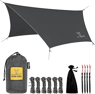 Wise Owl Outfitters Hammock Rain Fly – Waterproof Camping Tarp Cover with Tent Stakes & Carry Bag, Ultralight Shelter for Backpacking & Outdoor Shade product image